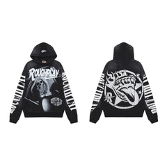 Men's Monochrome Skeleton Graphic Oversized Hoodie – Vintage Streetwear Pullover Sweatshirt
