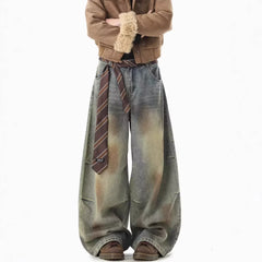 Vintage wide-leg denim women's American distressed washed loose pants