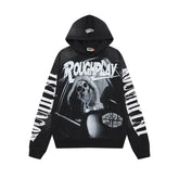 Roughplay B&W Skeleton Drummer Tongue Star Vintage Distressed Hoodie