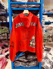 Play Hollywood Vintage‑Wash Red Cropped Oversized Hoodie