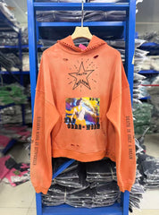 Play Hollywood Vintage‑Wash Orange Cropped Pullover Oversized Hoodie