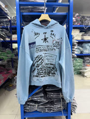 Play Hollywood Vintage‑Wash Light Blue Cropped Oversized Hoodie