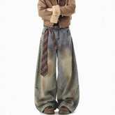 Vintage wide-leg denim women's American distressed washed loose pants