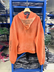 Play Hollywood Vintage‑Wash Orange Cropped Pullover Oversized Hoodie