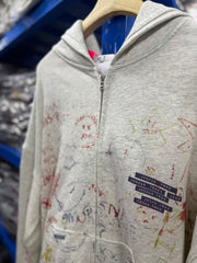 Play Hollywood Vintage‑Wash Heather Gray Zip‑Up Oversized Hoodie
