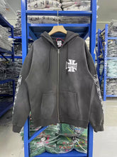 West Coast Choppers Cross Logo Sleeve‑Print Vintage Wash Zip‑Up Hoodie