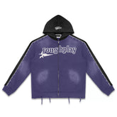 Roughplay Purple Black Color‑Block Zip‑Up Hoodie