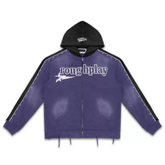 Roughplay Purple Black Color‑Block Zip‑Up Hoodie