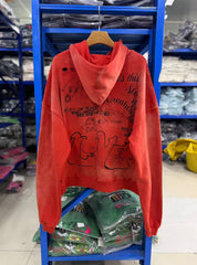 Play Hollywood Vintage‑Wash Red Cropped Pullover Oversized Hoodie