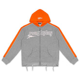 Roughplay Color‑Block Grey Orange Zip‑Up Hoodie