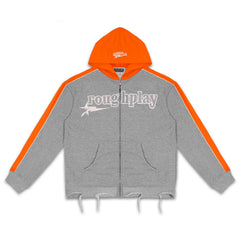Roughplay Color‑Block Grey Orange Zip‑Up Hoodie