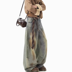 Vintage wide-leg denim women's American distressed washed loose pants