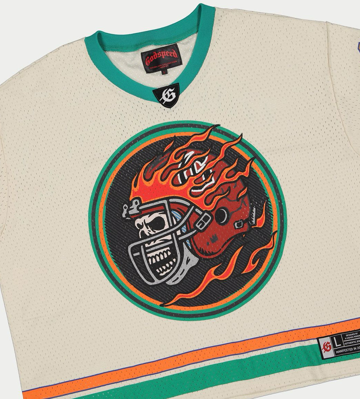 GodSpeed #13 Flame Skull V Neck Cropped Mesh Jersey