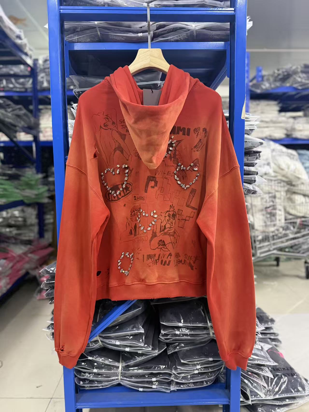 Play Hollywood Vintage‑Wash Cropped Pullover Oversized Hoodie