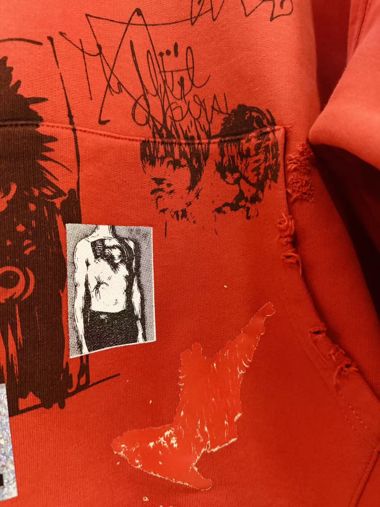 Play Hollywood Vintage‑Wash Red Cropped  Oversized Hoodie
