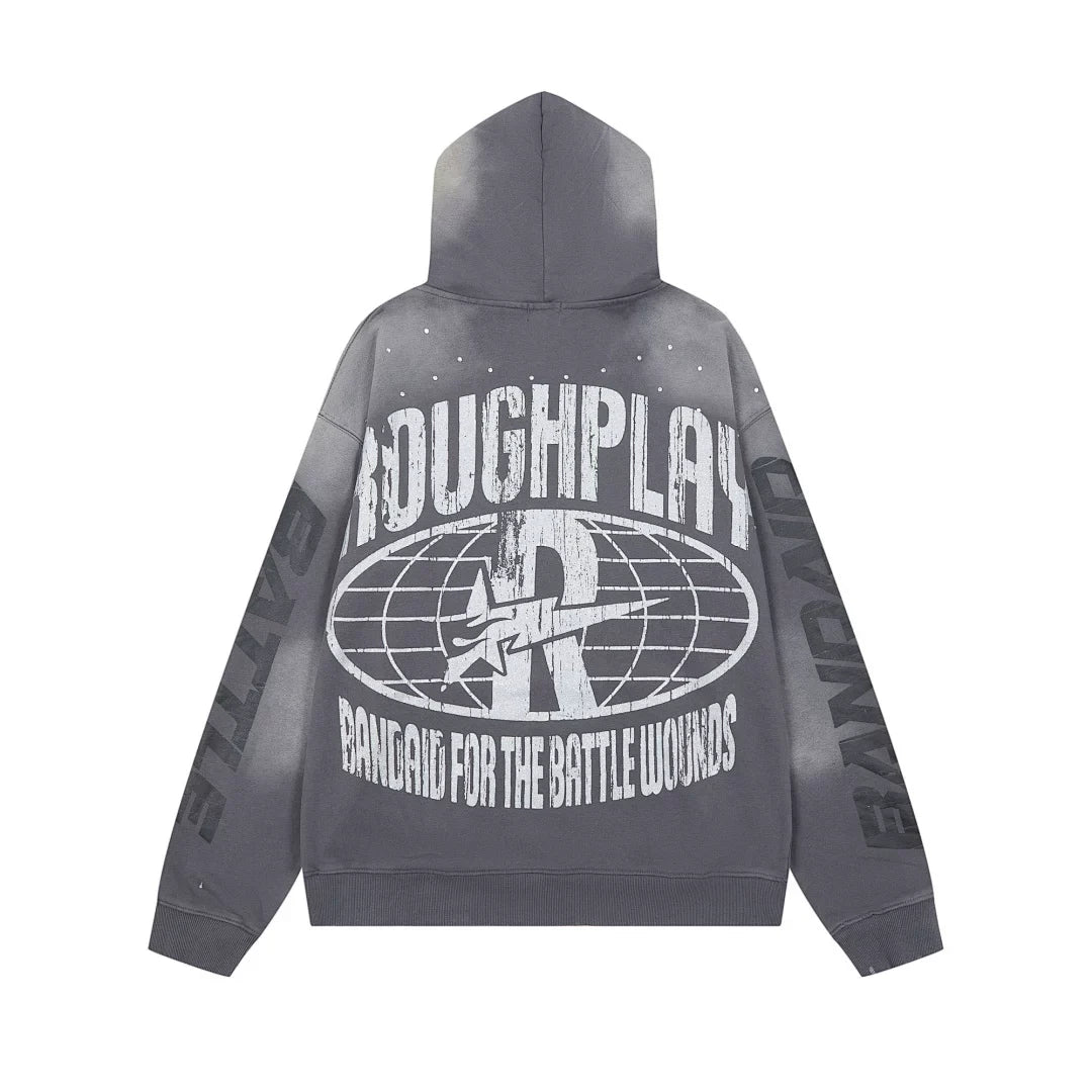 Roughplay Red Third‑Eye Statue Can’t Feel My Face Vintage Acid Wash Hoodie