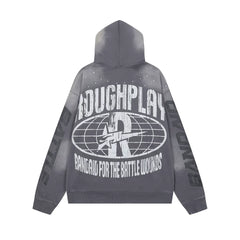 Roughplay Red Third‑Eye Statue Can’t Feel My Face Vintage Acid Wash Hoodie