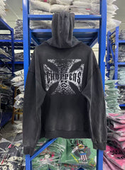 West Coast Choppers Distressed‑Cross Back‑Print Vintage Wash Full‑Zip Hoodie Black（副本）