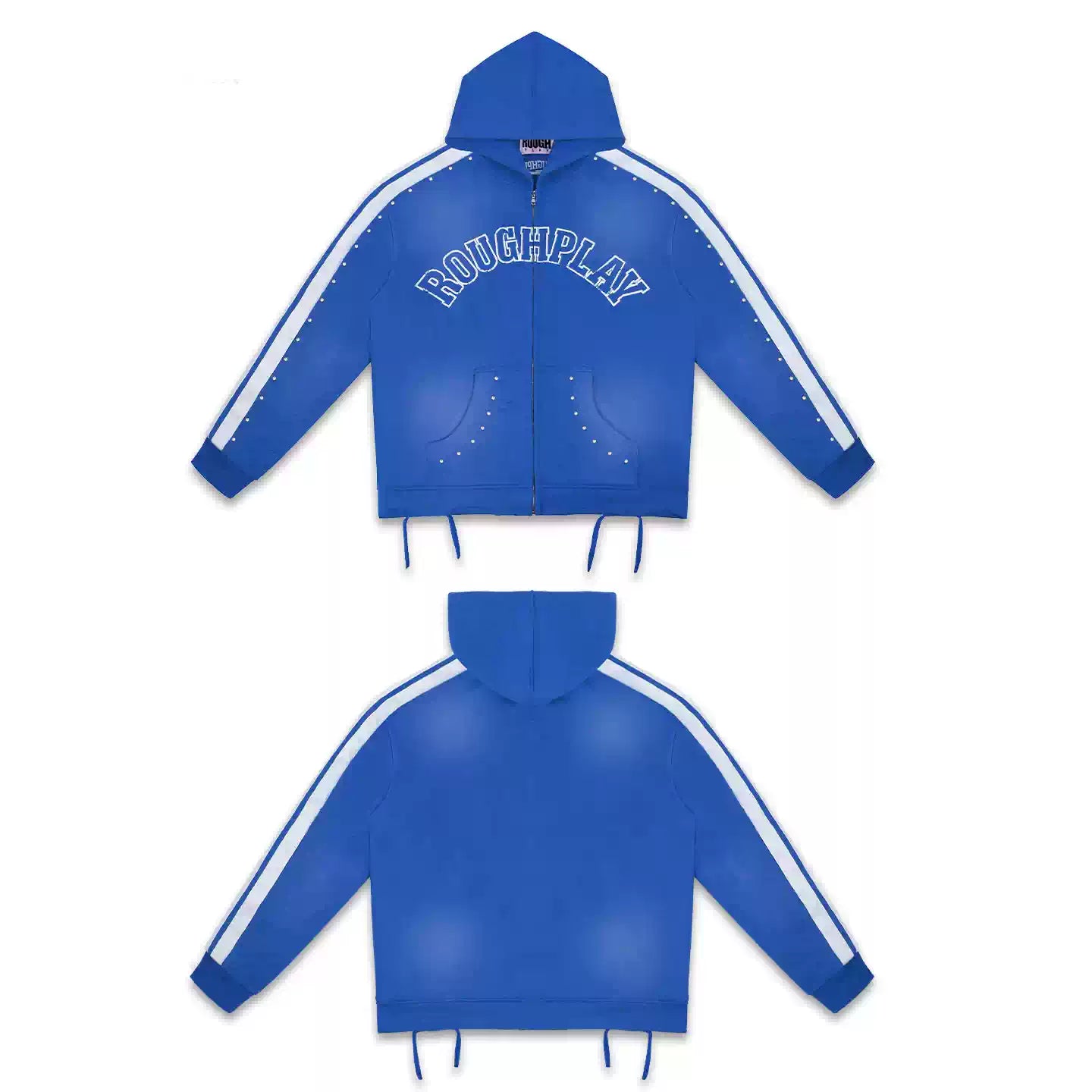 Roughplay Blue Side‑Stripe Zip‑Up Hoodie