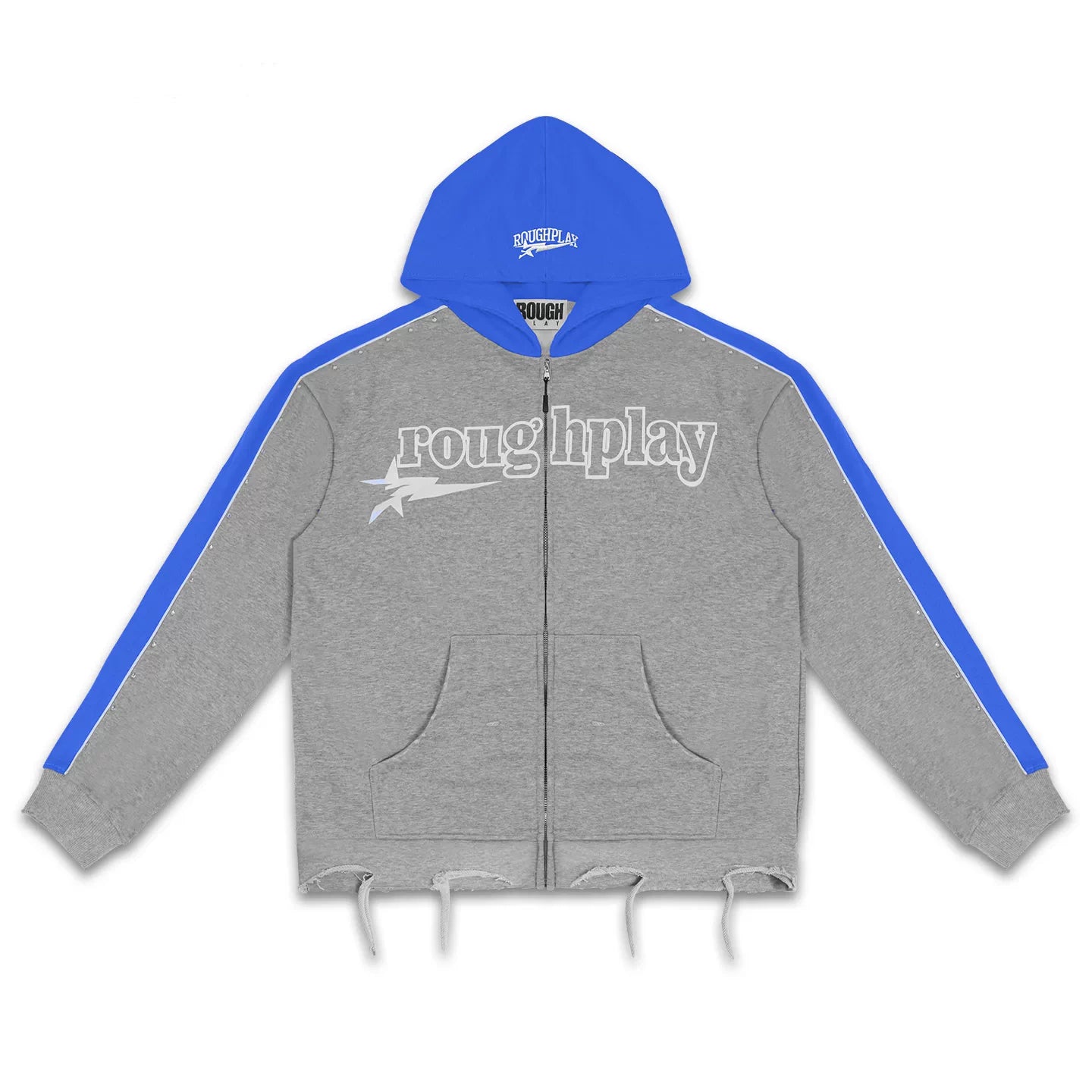 Roughplay Color‑Block Grey Blue Zip‑Up Hoodie