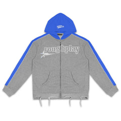 Roughplay Color‑Block Grey Blue Zip‑Up Hoodie