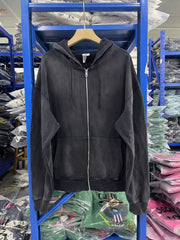 West Coast Choppers Distressed‑Cross Back‑Print Vintage Wash Full‑Zip Hoodie Black（副本）