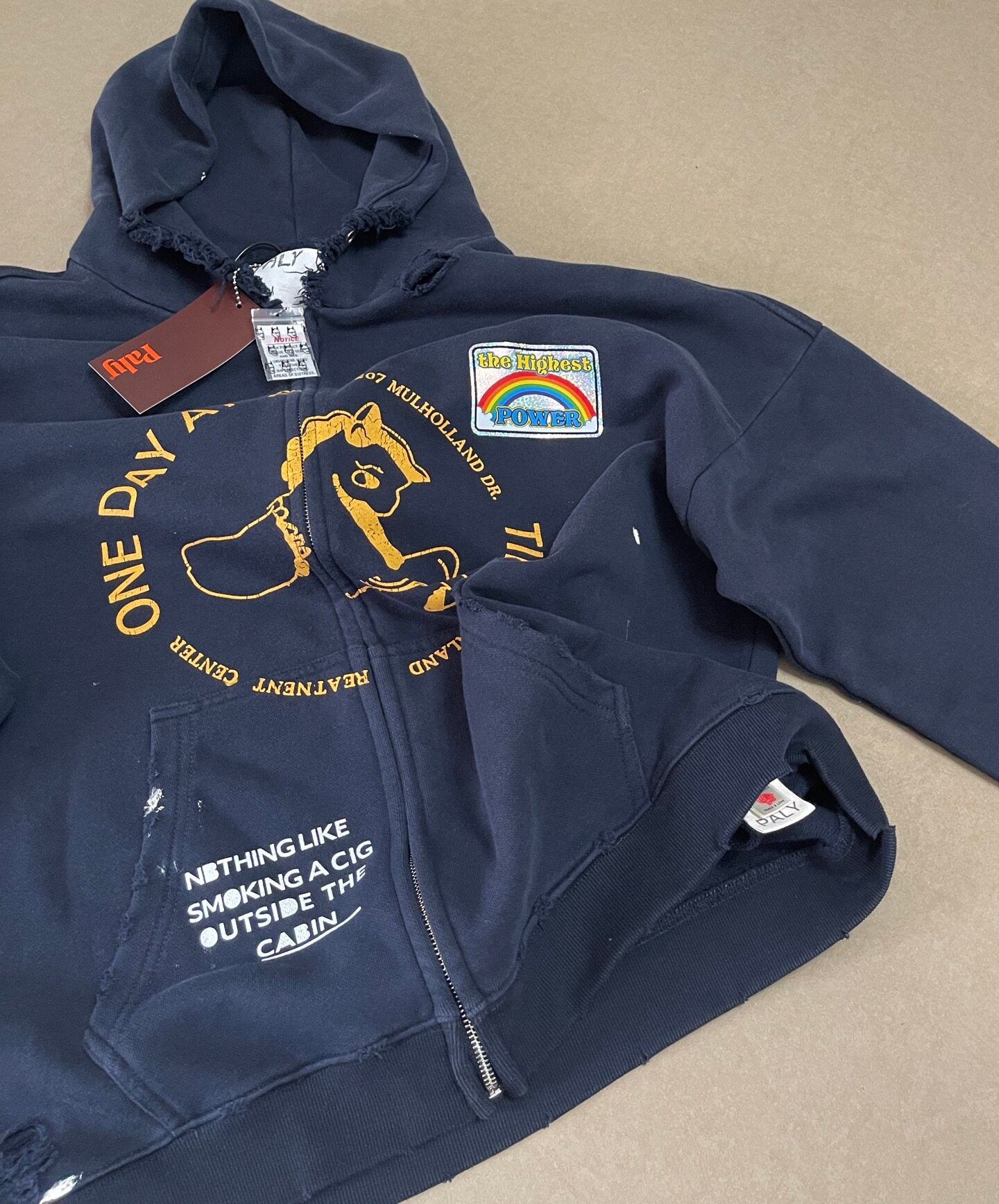 Play Hollywood Vintage‑Wash Navy Blue Oversized Hoodie
