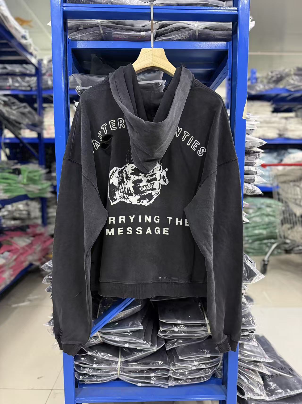 Play Hollywood Vintage‑Wash Black Zip‑Up Cropped Oversized Hoodie