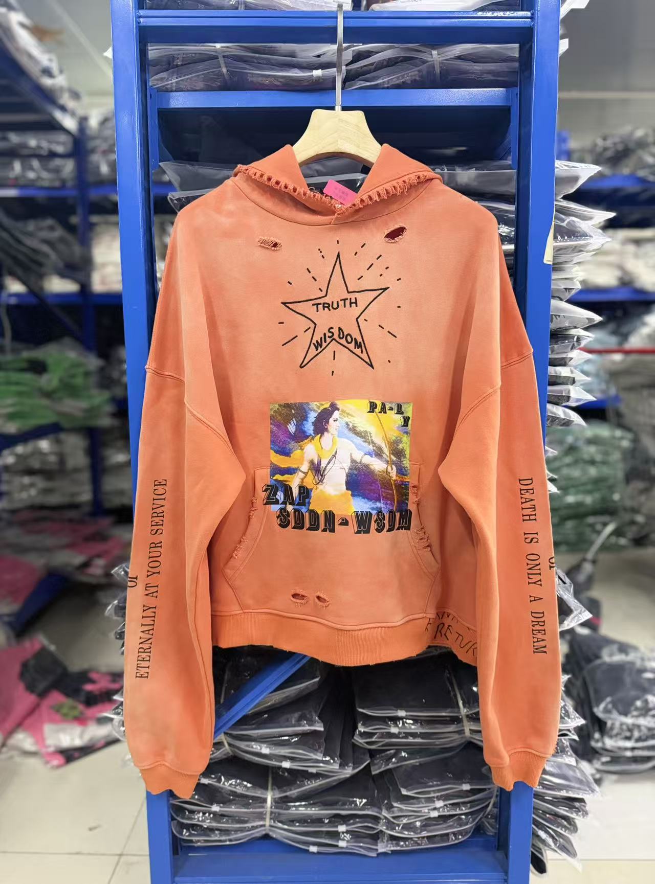 Play Hollywood Vintage‑Wash  Orange Cropped Pullover Oversized Hoodie