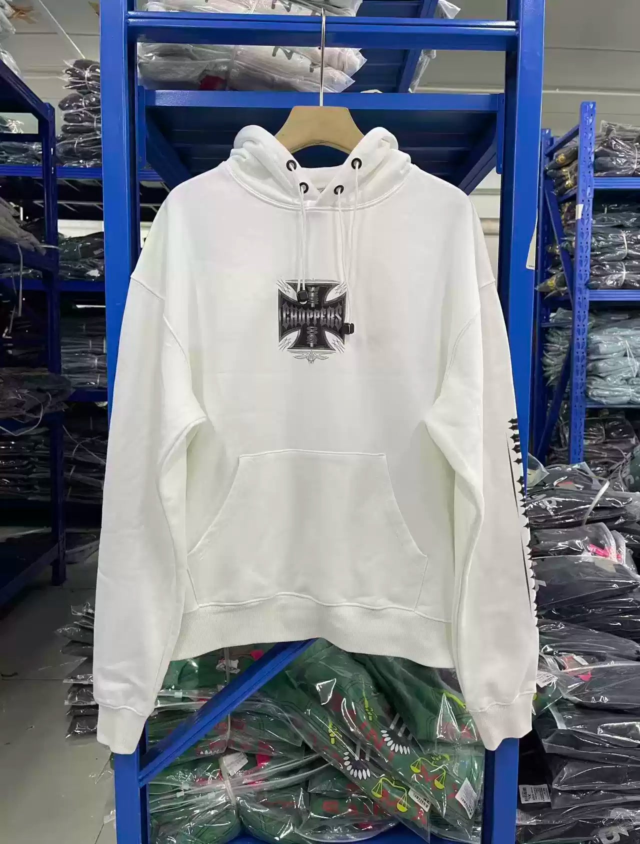 West Coast Choppers Front‑Back‑Sleeve Cross‑Logo Pullover Hoodie Off‑White