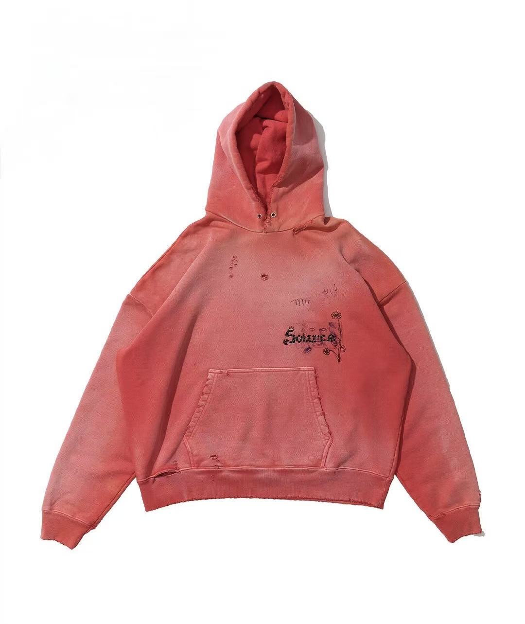 Play Hollywood Vintage‑Wash Red Pullover Oversized Hoodie