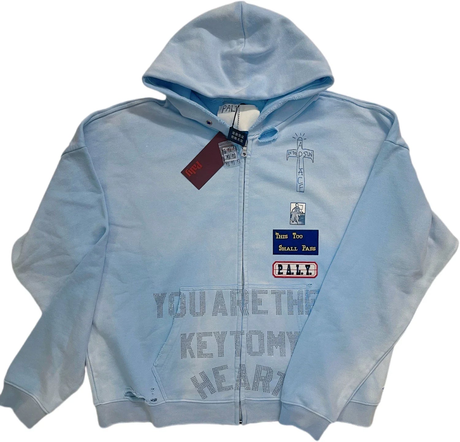 Play Hollywood Vintage‑Wash Baby‑Blue Full‑Zip Hoodie