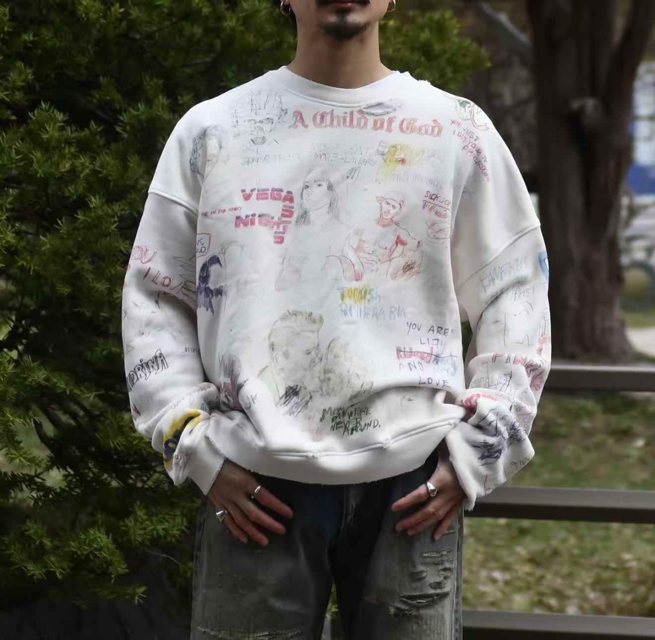 Play Hollywood Vintage‑Wash Cream Cropped Oversized Hoodie（副本）
