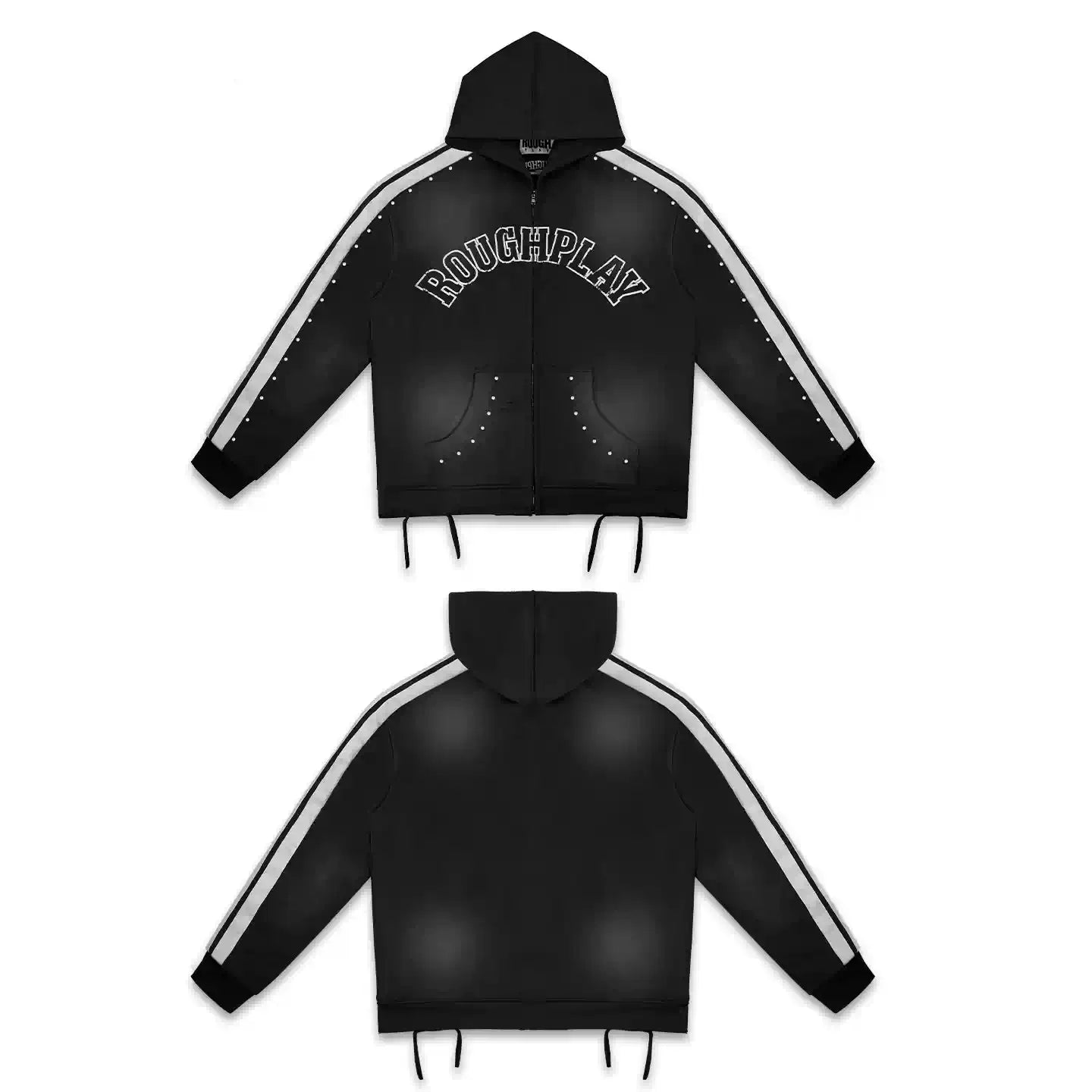Roughplay Black Side‑Stripe Zip‑Up Hoodie