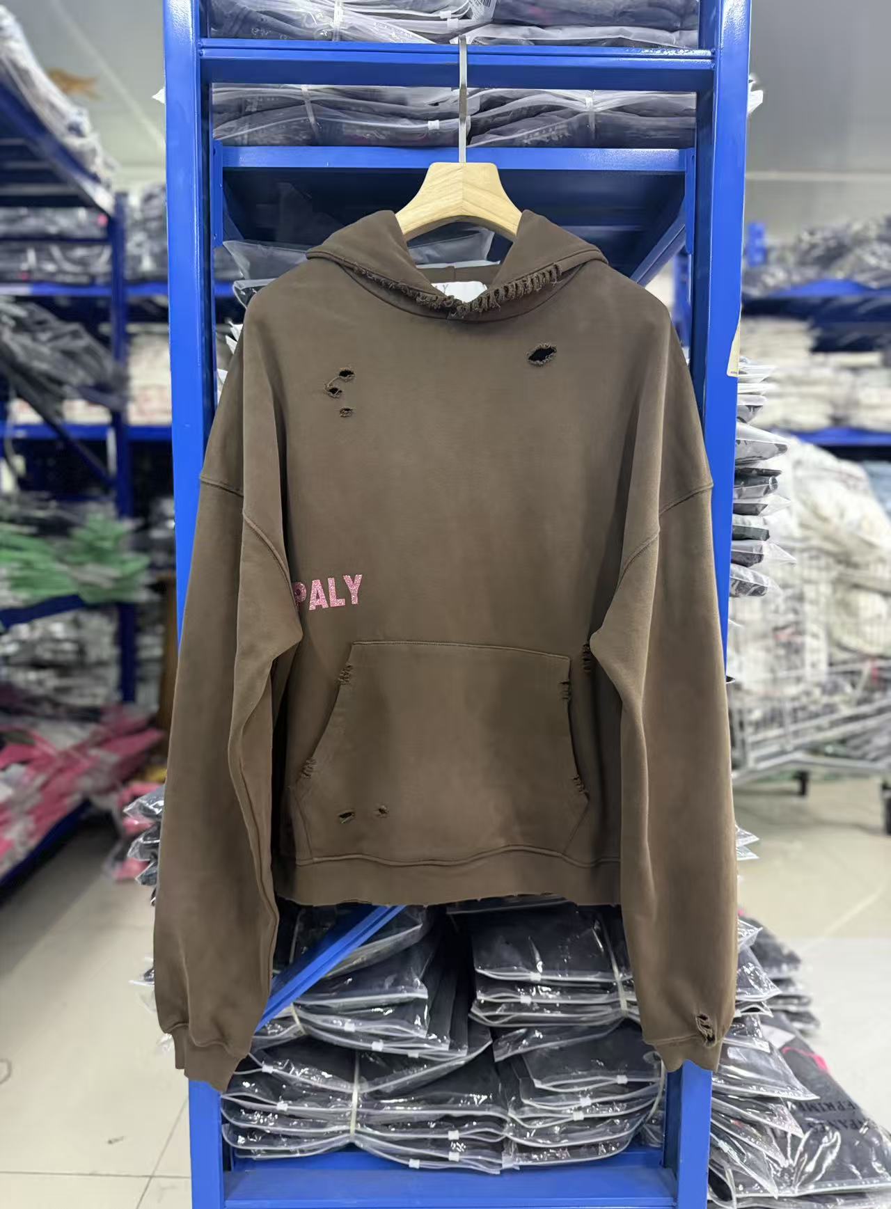 Play Hollywood Vintage‑Wash Brown Cropped Oversized Hoodie