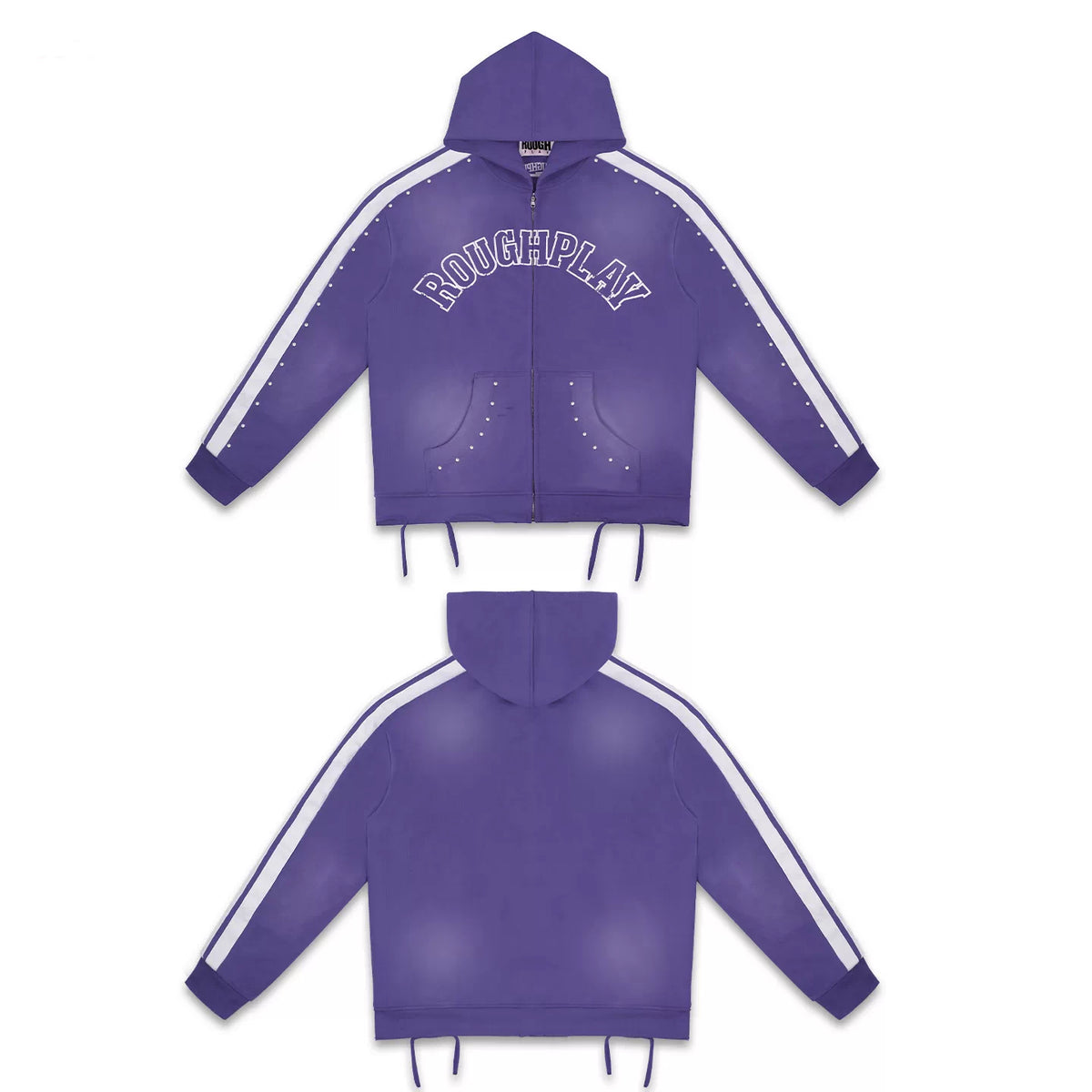 Roughplay Purple Side‑Stripe Zip‑Up Hoodie