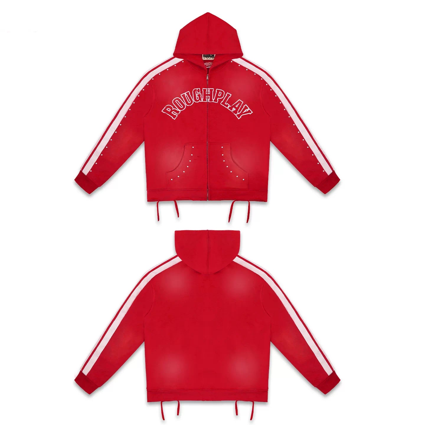 Roughplay Red Side‑Stripe Zip‑Up Hoodie