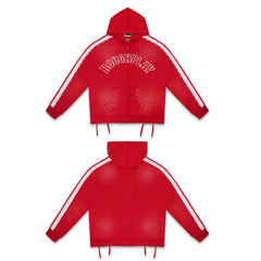 Roughplay Red Side‑Stripe Zip‑Up Hoodie
