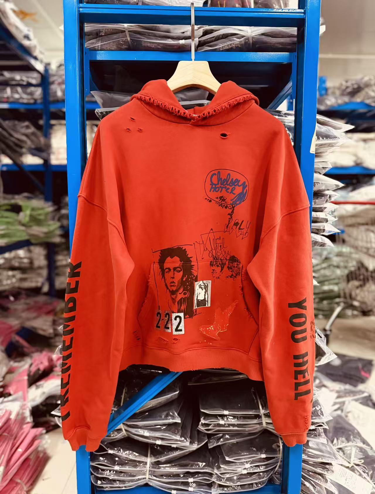 Play Hollywood Vintage‑Wash Red Cropped  Oversized Hoodie