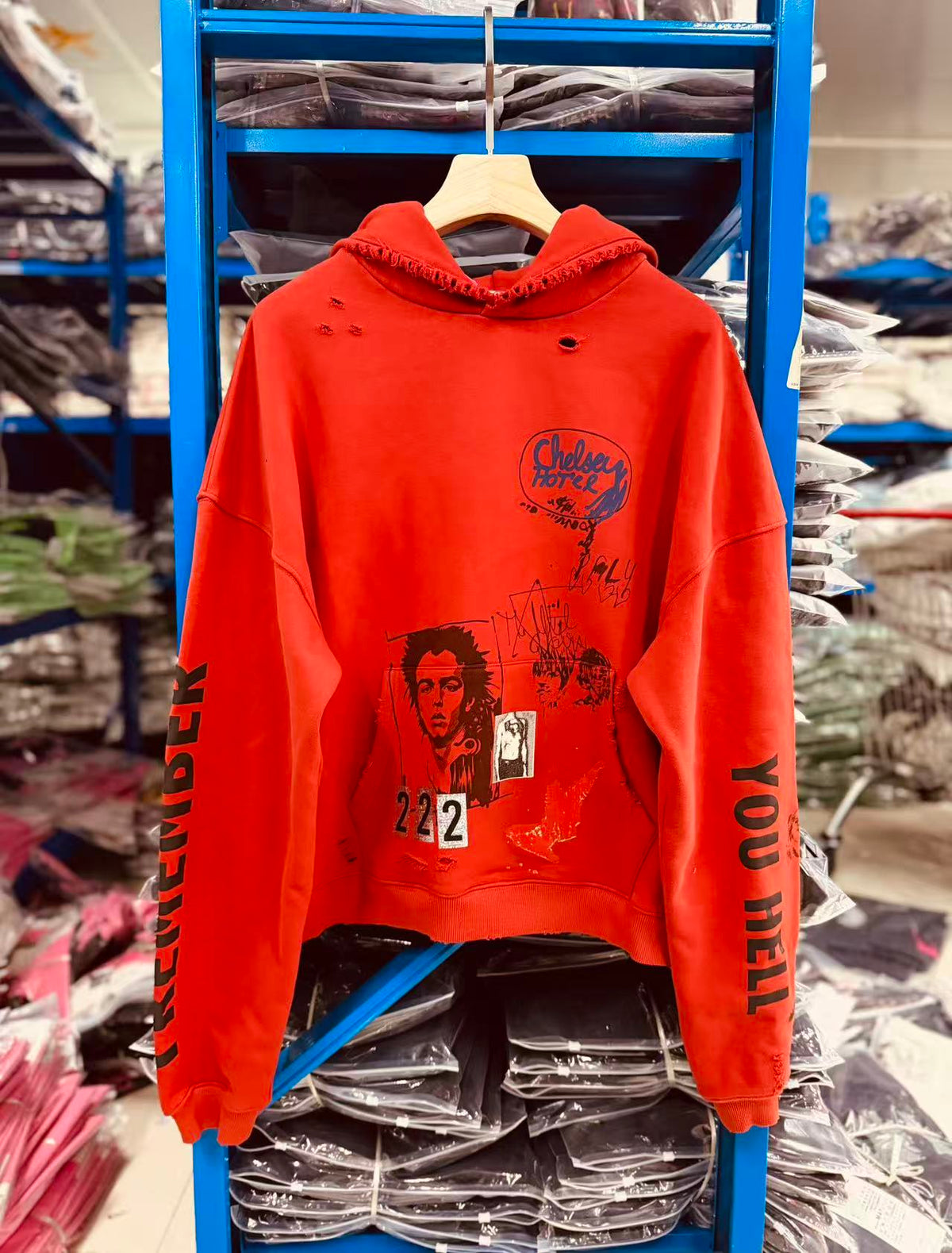 Play Hollywood Vintage‑Wash Red Cropped  Oversized Hoodie