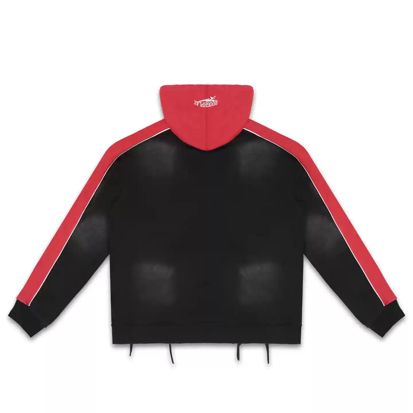 Roughplay Black Red Color‑Block Zip‑Up Hoodie