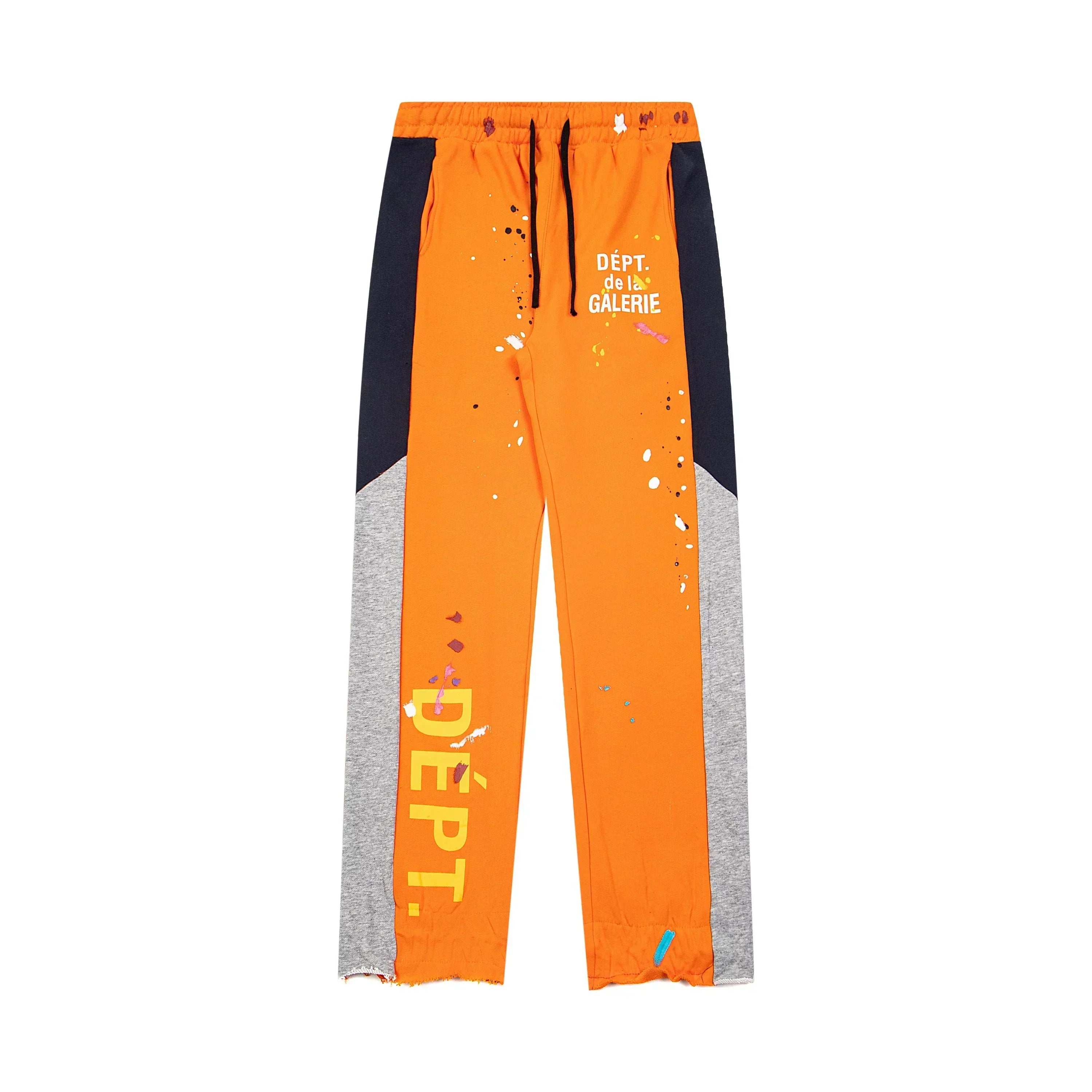 Gallery Dept. "DEPT. de la GALERIE" Vertical Logo Paint Splatter Contrast Panel Sweatpants - Orange