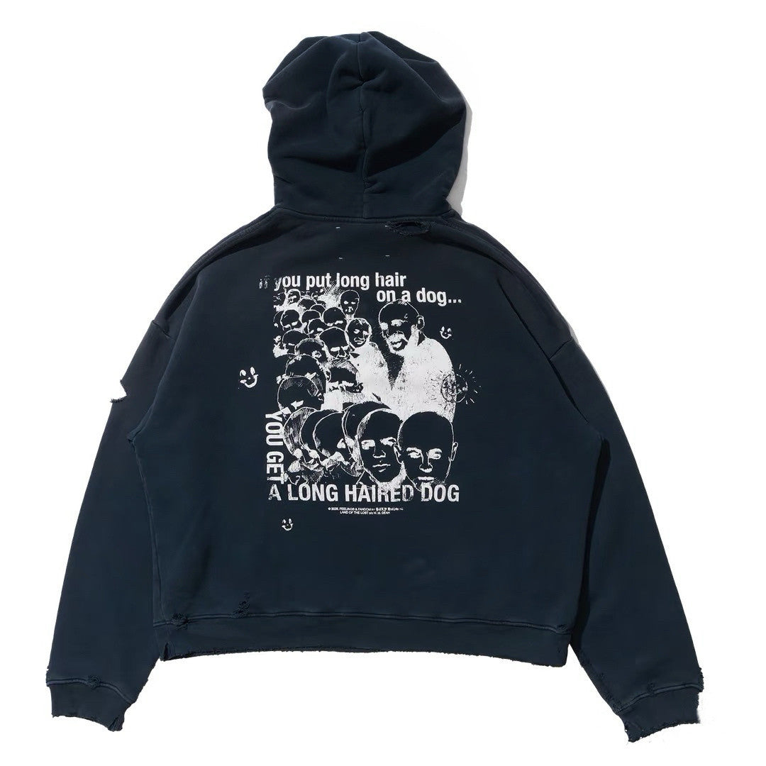 Play Hollywood Vintage‑Wash Black Cropped Hoodie