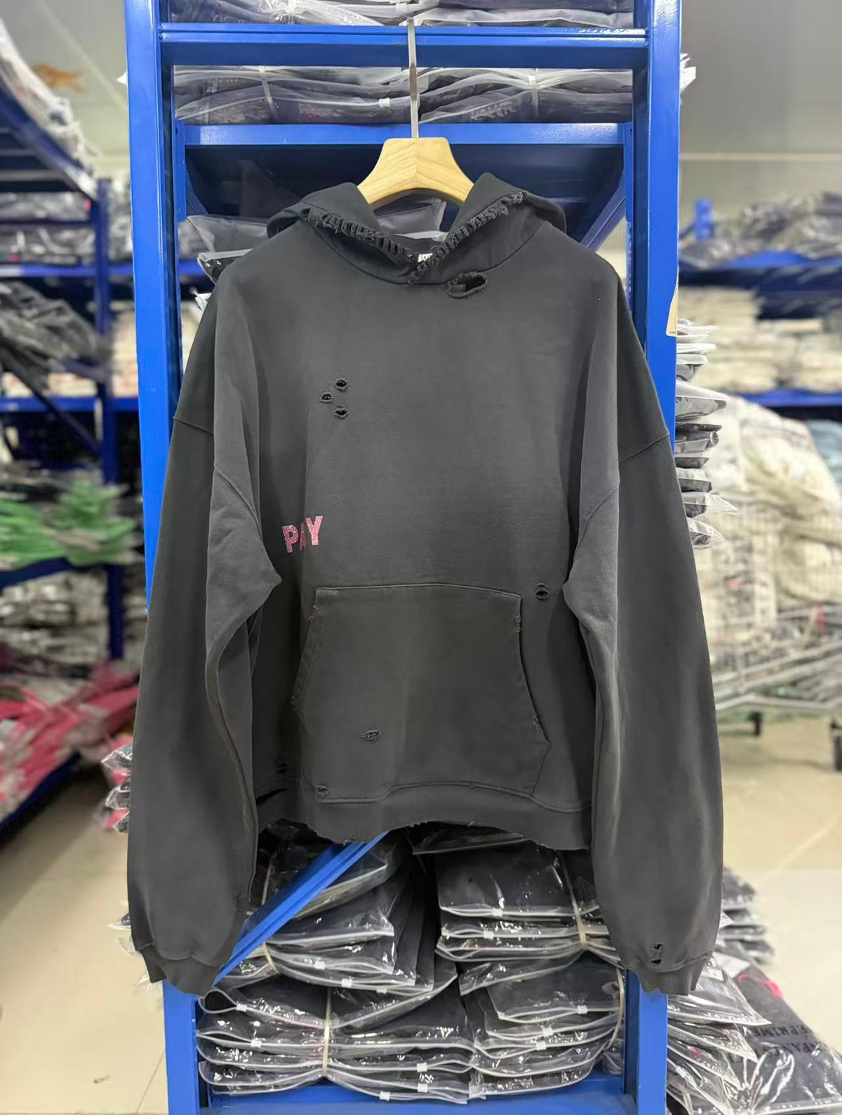 Play Hollywood Vintage‑Wash Black Cropped Oversized Hoodie