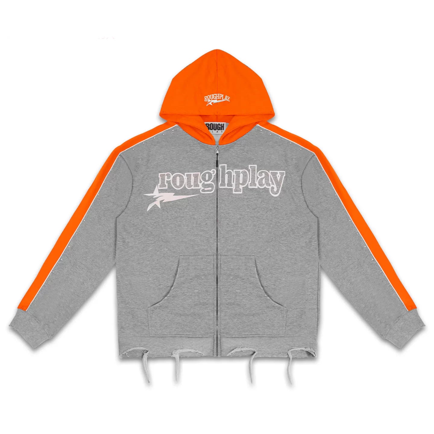 Roughplay Color‑Block Grey Orange Zip‑Up Hoodie