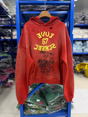 Play Hollywood Vintage‑Wash Red Cropped Pullover Oversized Hoodie