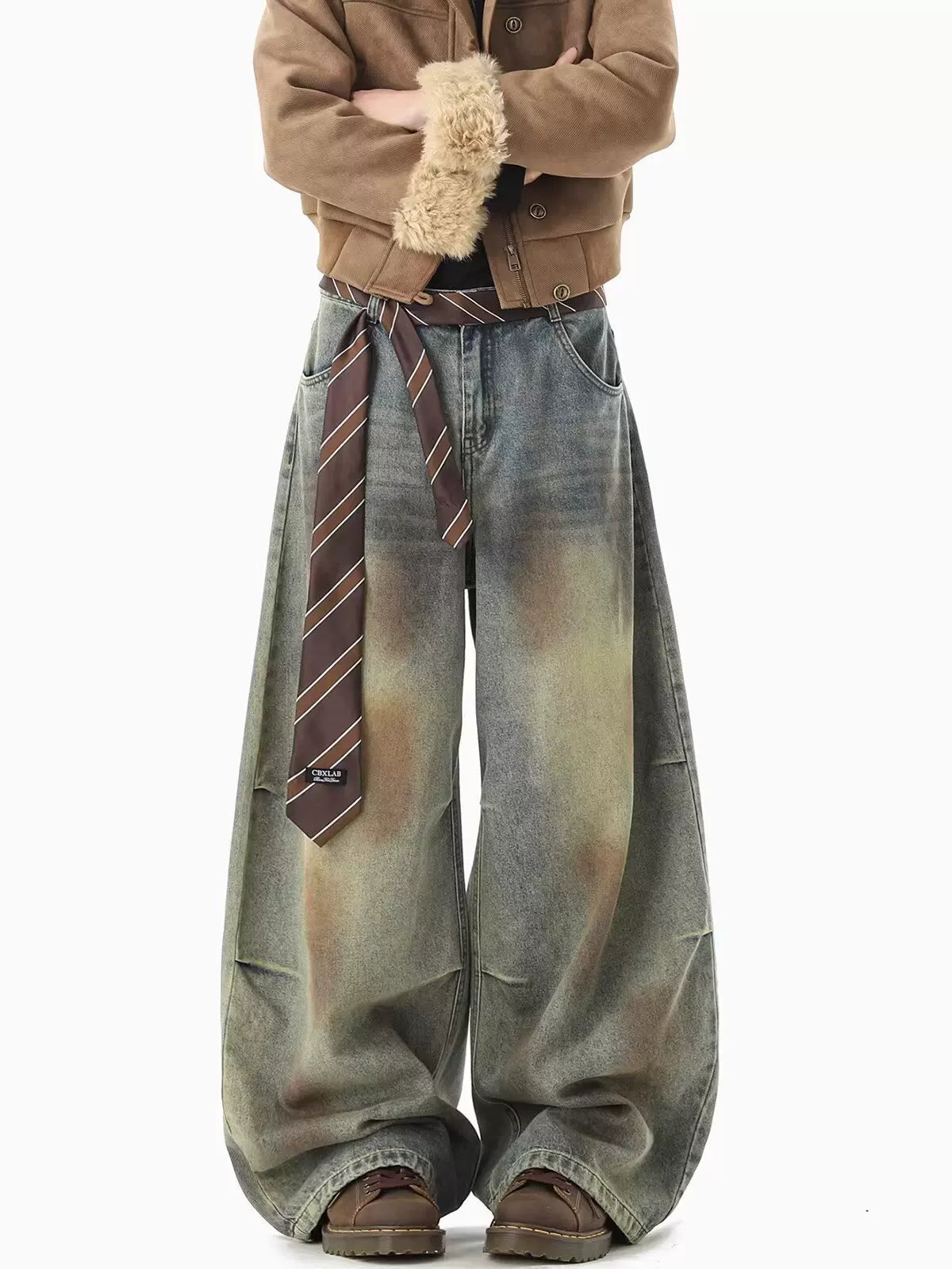 Vintage wide-leg denim women's American distressed washed loose pants