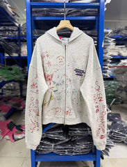 Play Hollywood Vintage‑Wash Heather Gray Zip‑Up Oversized Hoodie