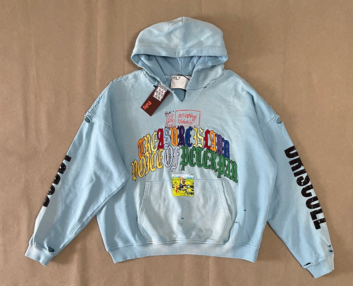 Play Hollywood Vintage‑Wash Light Blue Oversized Hoodie