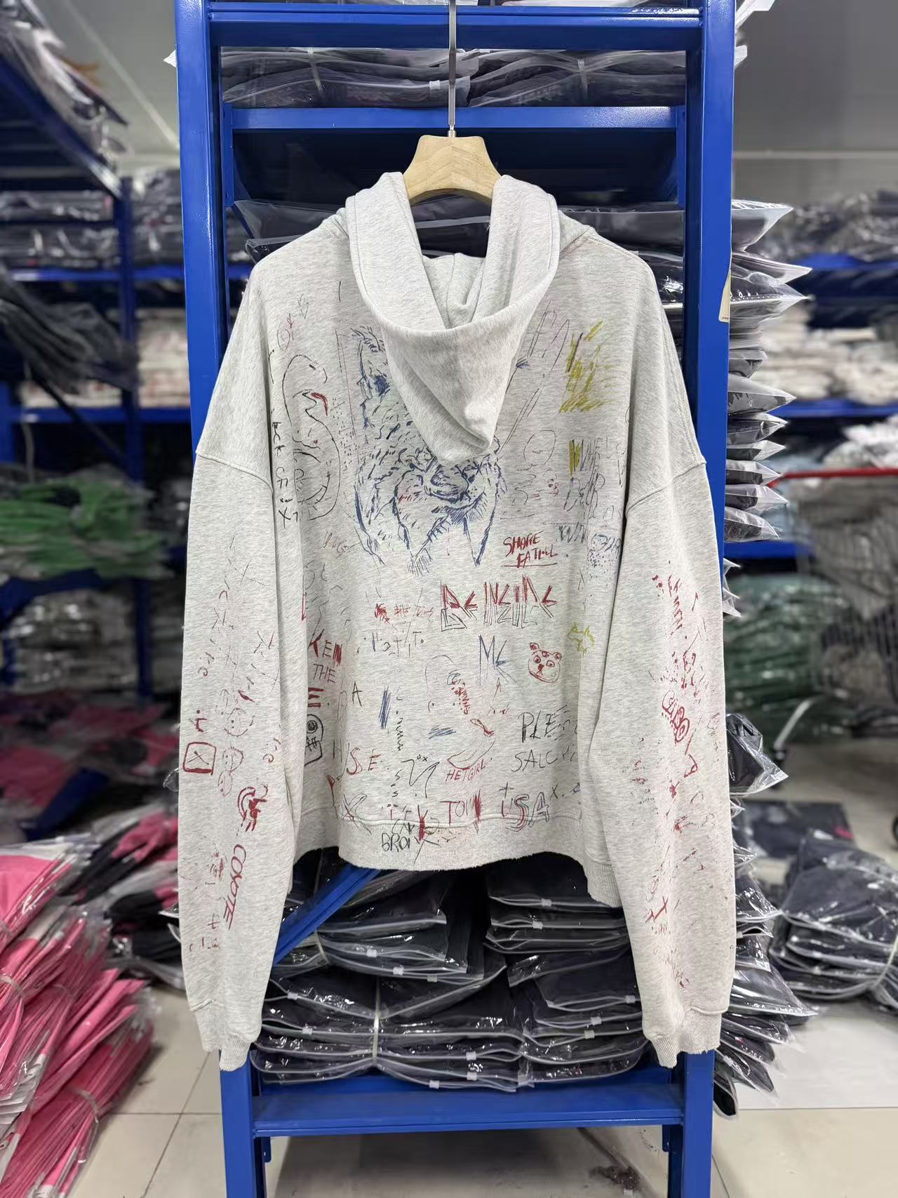 Play Hollywood Vintage‑Wash Heather Gray Zip‑Up Oversized Hoodie
